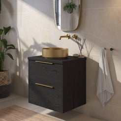 Saniselect Luca voorgemonteerd badmeubel incl. afdekblad met messing greep 60cm eiken zwart