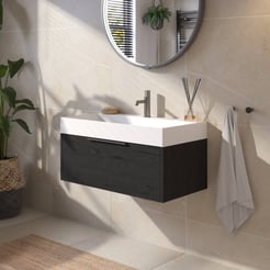 Saniselect Luca voorgemonteerd badmeubel met grafiet greep incl. matte wastafel 80x45cm eiken zwart
