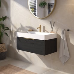 Saniselect Luca voorgemonteerd badmeubel met messing greep incl. matte wastafel 80x45cm eiken zwart