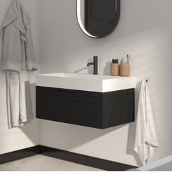 Saniselect Luca voorgemonteerd badmeubel met mat zwarte greep incl. matte wastafel 80x45cm eiken zwart