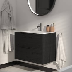 Saniselect Luca voorgemonteerd badmeubel met mat zwarte greep incl. matte keramische wastafel 81x46cm eiken zwart