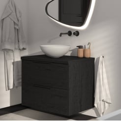 Saniselect Luca voorgemonteerd badmeubel incl. afdekblad met mat zwarte greep 80cm eiken zwart