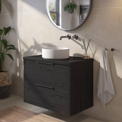 Saniselect Luca voorgemonteerd badmeubel met grafiet greep incl. matte waskom 80cm eiken zwart