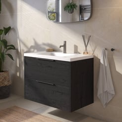 Saniselect Luca voorgemonteerd badmeubel met grafiet greep incl. matte wastafel 80,5x51,5cm eiken zwart