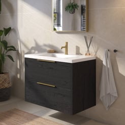 Saniselect Luca voorgemonteerd badmeubel met messing greep incl. matte wastafel 80,5x51,5cm eiken zwart