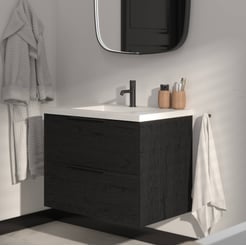 Saniselect Luca voorgemonteerd badmeubel met mat zwarte greep incl. matte wastafel 80,5x51,5cm eiken zwart