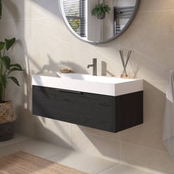 Saniselect Luca voorgemonteerd badmeubel met grafiet greep incl. matte wastafel 100x45cm eiken zwart