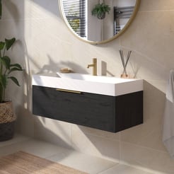 Saniselect Luca voorgemonteerd badmeubel met messing greep incl. matte wastafel 100x45cm eiken zwart