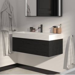 Saniselect Luca voorgemonteerd badmeubel met mat zwarte greep incl. matte wastafel 100x45cm eiken zwart