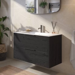 Saniselect Luca voorgemonteerd badmeubel met grafiet greep incl. matte keramische wastafel 101x46cm eiken zwart