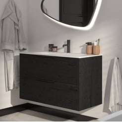 Saniselect Luca voorgemonteerd badmeubel met mat zwarte greep incl. matte keramische wastafel 101x46cm eiken zwart