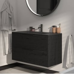 Saniselect Luca voorgemonteerd badmeubel met mat zwarte greep incl. mat zwarte keramische wastafel 101x46cm eiken zwart
