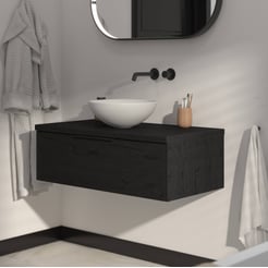 Saniselect Luca voorgemonteerd badmeubel 1 lade incl. afdekblad met mat zwarte greep 100cm eiken zwart