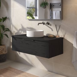 Saniselect Luca voorgemonteerd badmeubel 1 lade incl. afdekblad met grafiet greep 100cm eiken zwart