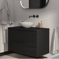 Saniselect Luca voorgemonteerd badmeubel incl. afdekblad met mat zwarte greep 100cm eiken zwart