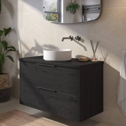 Saniselect Luca voorgemonteerd badmeubel met grafiet greep incl. matte waskom 100cm eiken zwart