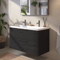 Saniselect Luca voorgemonteerd badmeubel met grafiet greep incl. matte wastafel 100,5x51cm eiken zwart