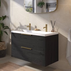 Saniselect Luca voorgemonteerd badmeubel met messing greep incl. matte wastafel 100,5x51cm eiken zwart