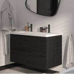 Saniselect Luca voorgemonteerd badmeubel met mat zwarte greep incl. matte wastafel 100,5x51cm eiken zwart