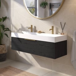 Saniselect Luca voorgemonteerd badmeubel met messing greep incl. matte wastafel 120x45cm eiken zwart