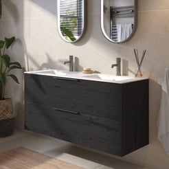 Saniselect Luca voorgemonteerd badmeubel met grafiet greep incl. matte keramische wastafel 121x46cm eiken zwart