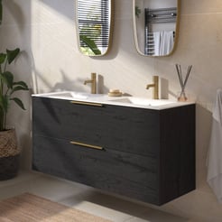 Saniselect Luca voorgemonteerd badmeubel met messing greep incl. matte keramische wastafel 121x46cm eiken zwart