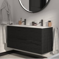 Saniselect Luca voorgemonteerd badmeubel met mat zwarte greep incl. matte keramische wastafel 121x46cm eiken zwart