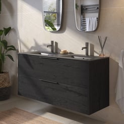 Saniselect Luca voorgemonteerd badmeubel met grafiet greep incl. mat zwarte keramische wastafel 121x46cm eiken zwart