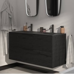 Saniselect Luca voorgemonteerd badmeubel met mat zwarte greep incl. mat zwarte keramische wastafel 121x46cm eiken zwart