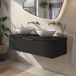 Saniselect Luca voorgemonteerd badmeubel 1 lade incl. afdekblad met messing greep 120cm eiken zwart