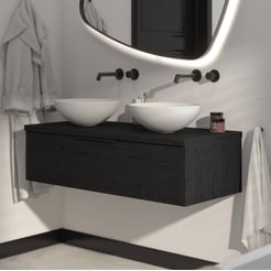 Saniselect Luca voorgemonteerd badmeubel 1 lade incl. afdekblad met mat zwarte greep 120cm eiken zwart