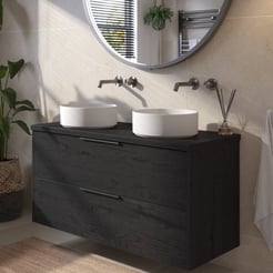 Saniselect Luca voorgemonteerd badmeubel met grafiet greep incl. matte waskommen 120cm eiken zwart
