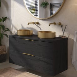 Saniselect Luca voorgemonteerd badmeubel met messing greep incl. messing waskommen 120cm eiken zwart