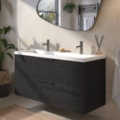Saniselect Luca voorgemonteerd badmeubel met grafiet greep incl. matte wastafel 120,5x51cm eiken zwart