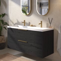 Saniselect Luca voorgemonteerd badmeubel met messing greep incl. matte wastafel 120,5x51cm eiken zwart