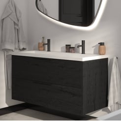 Saniselect Luca voorgemonteerd badmeubel met mat zwarte greep incl. matte wastafel 120,5x51cm eiken zwart