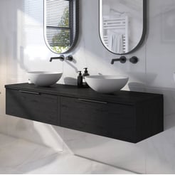 Saniselect Luca voorgemonteerd badmeubel met mat zwarte greep incl. matte waskommen 160cm eiken zwart