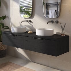 Saniselect Luca voorgemonteerd badmeubel met grafiet greep incl. matte waskommen 160cm eiken zwart