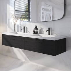 Saniselect Luca voorgemonteerd badmeubel met mat zwarte greep incl. wastafel 160,5x51,5cm eiken zwart