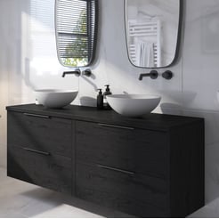Saniselect Luca voorgemonteerd badmeubel 4 lades incl. afdekblad met mat zwarte greep 160cm eiken zwart