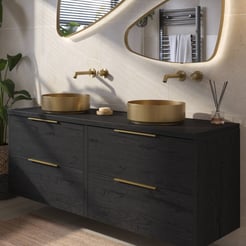 Saniselect Luca voorgemonteerd badmeubel 4 lades incl. afdekblad met messing greep 160cm eiken zwart