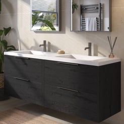 Saniselect Luca voorgemonteerd badmeubel met grafiet greep incl. wastafel 160,5x51,5cm eiken zwart