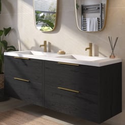 Saniselect Luca voorgemonteerd badmeubel met messing greep incl. wastafel 160,5x51,5cm eiken zwart