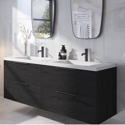 Saniselect Luca voorgemonteerd badmeubel met mat zwarte greep incl. wastafel 160,5x51,5cm eiken zwart