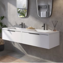 Saniselect Luca voorgemonteerd badmeubel met mat zwarte greep incl. wastafel 160,5x51,5cm gebrand zwart