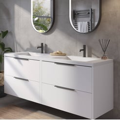 Saniselect Luca voorgemonteerd badmeubel met mat zwarte greep incl. wastafel 160,5x51,5cm gebrand zwart