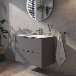Saniselect Luca voorgemonteerd badmeubel met rvs greep incl. matte keramische wastafel 81x46cm gebrand zwart