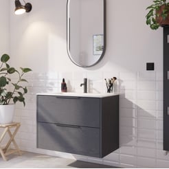 Saniselect Luca voorgemonteerd badmeubel met mat zwarte greep incl. matte keramische wastafel 81x46cm gebrand zwart