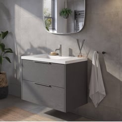 Saniselect Luca voorgemonteerd badmeubel met rvs greep incl. matte wastafel 80,5x51,5cm gebrand zwart