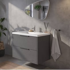 Saniselect Luca voorgemonteerd badmeubel met chromen greep incl. matte wastafel 80,5x51,5cm gebrand zwart